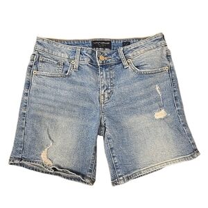 Womens Lucky Brand Distressed Denim Shorts Roll Up Size 0 Blue Summer Casual